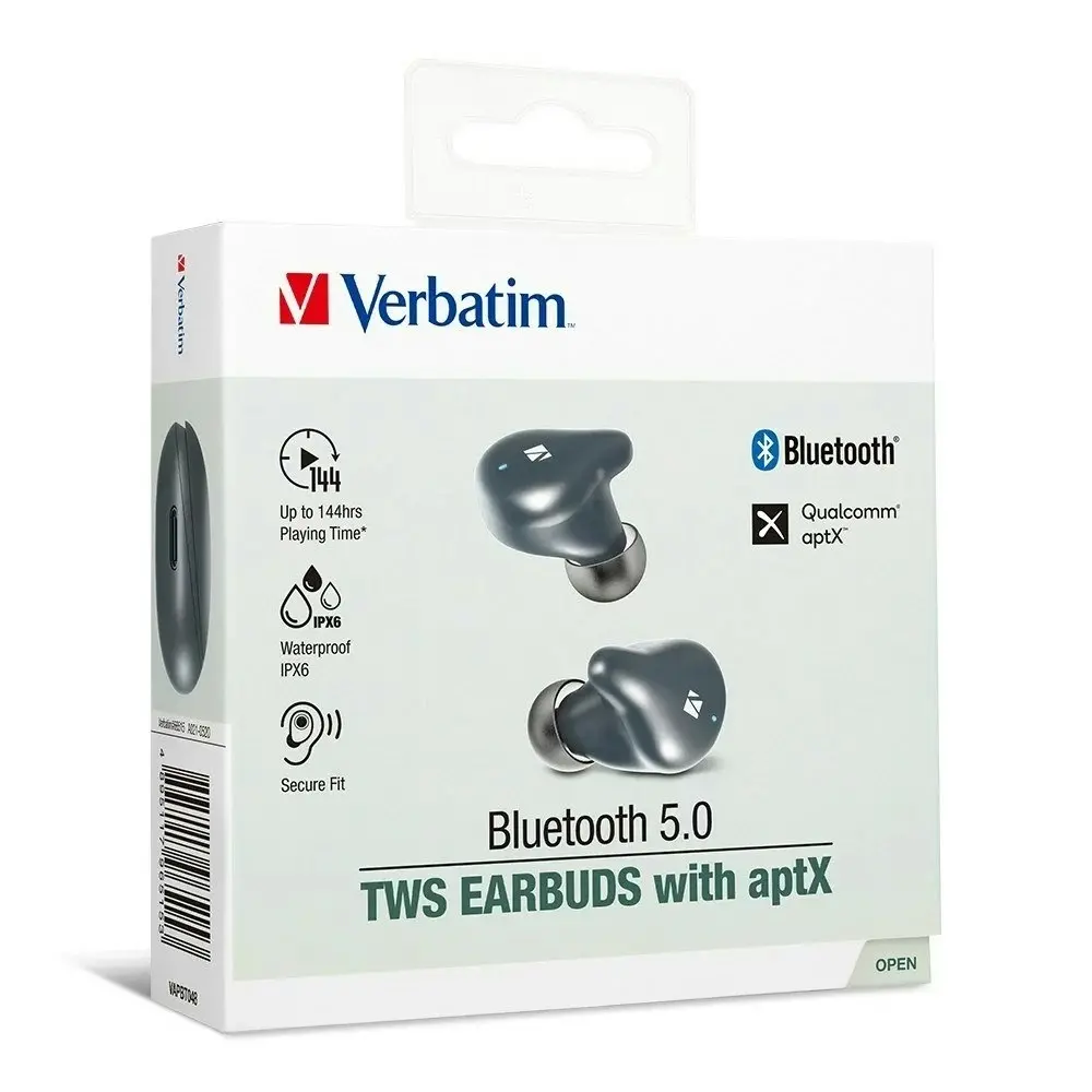 Verbatim Wireless Bluetooth 5.0 TWS Enhanced Listening Earbuds with aptX-Grey