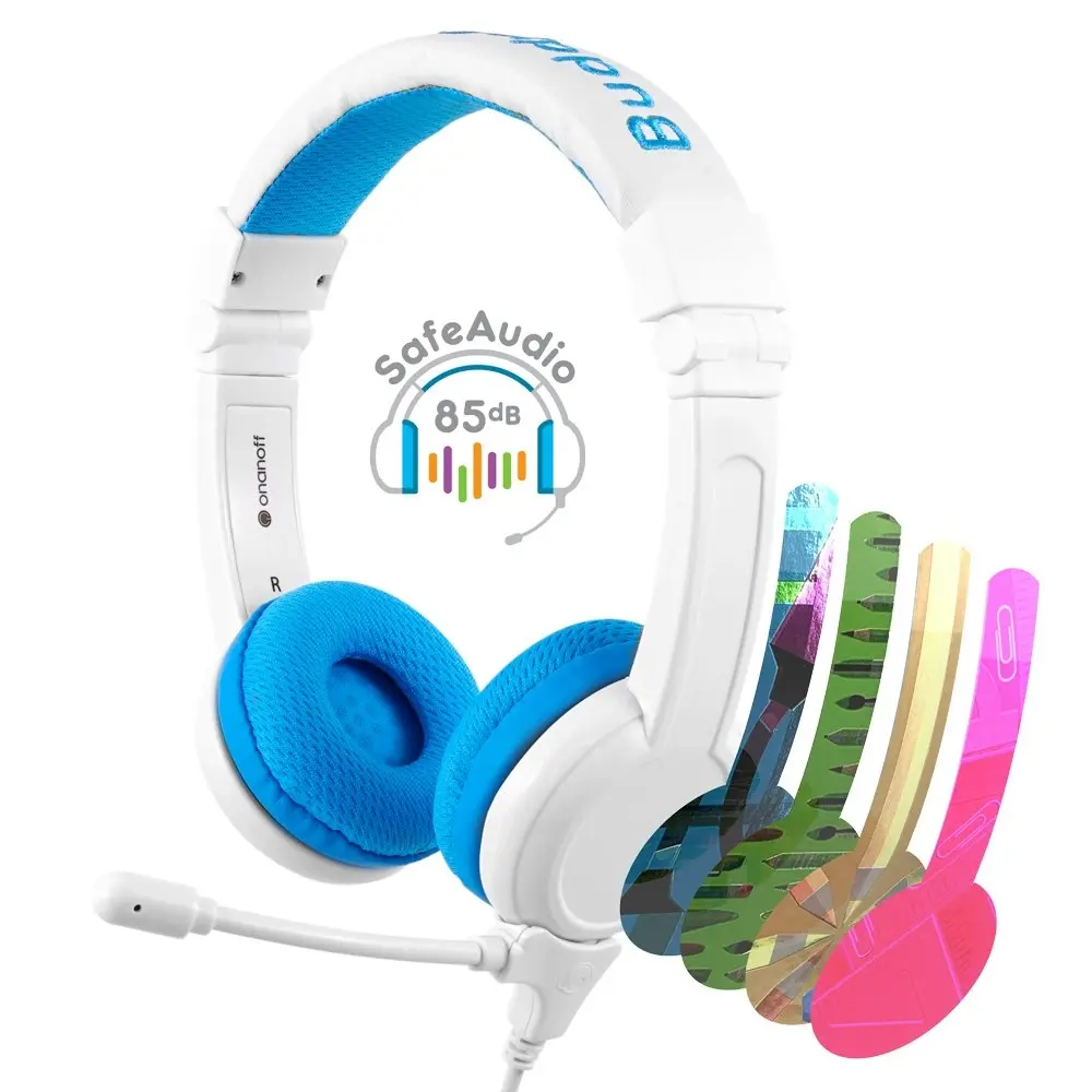 Buddyphones School Plus Wired Headphones/Headset w/ Boom Mic Blue Kids