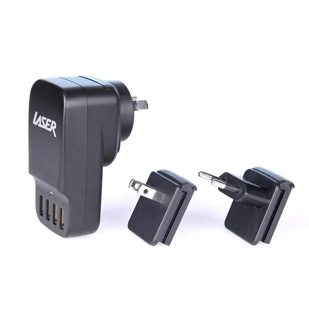 Laser Quad 2.4A USB Wall Travel Charger Adapter AU/USA/EU Interchangeable Plug