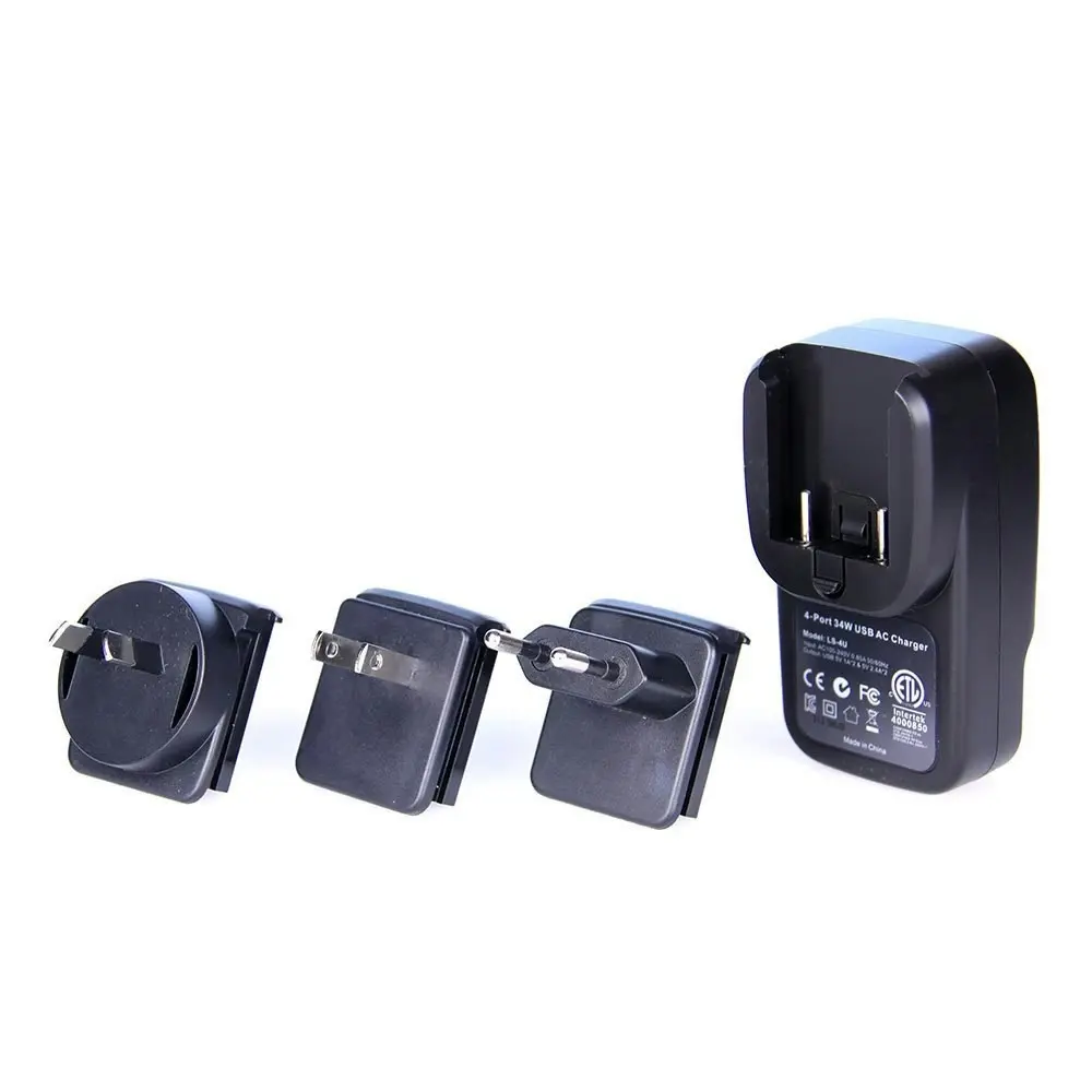 Laser Quad 2.4A USB Wall Travel Charger Adapter AU/USA/EU Interchangeable Plug