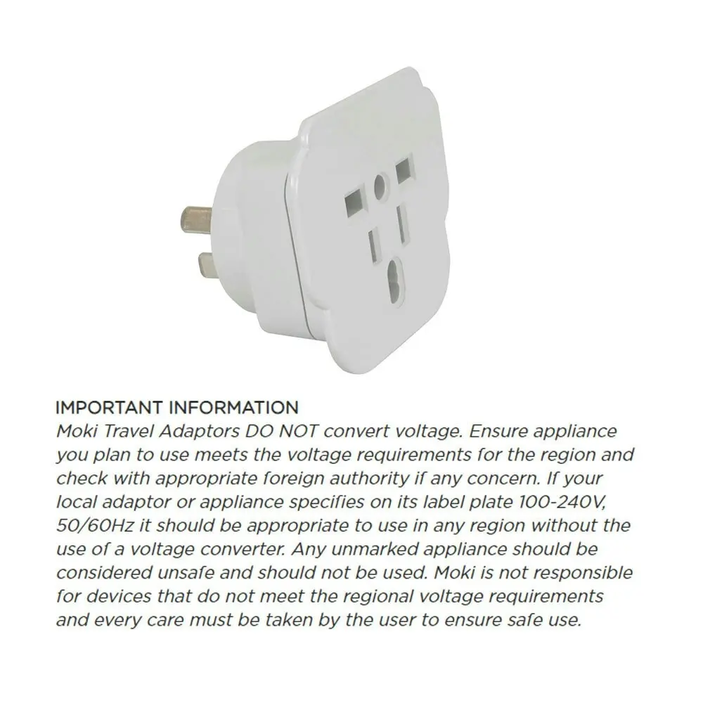 2PK Moki Travel Adaptor Inbound Universal World to AU/NZ Travel Adapter/Socket