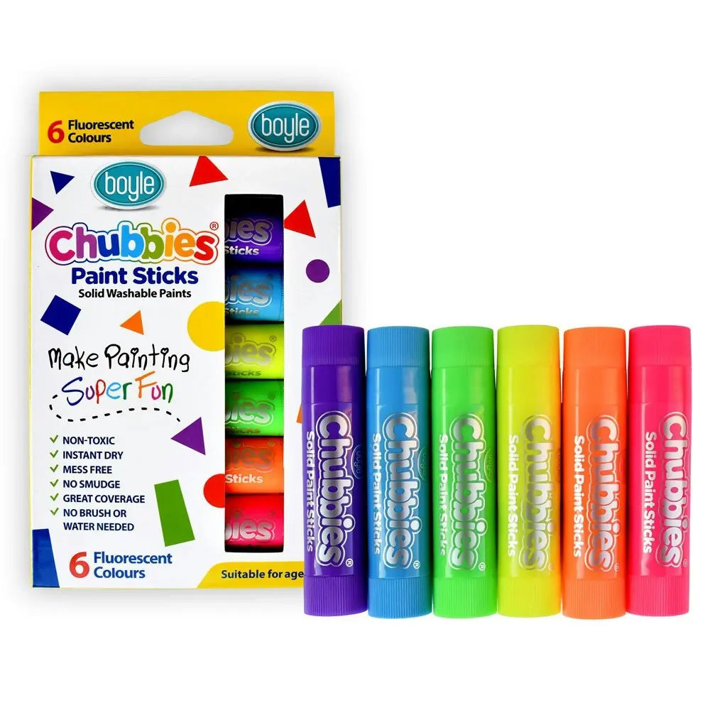 6pc Boyle Chubbies Washable Drawing Paint Sticks Kids 3y+ Art Fluorescent Colour