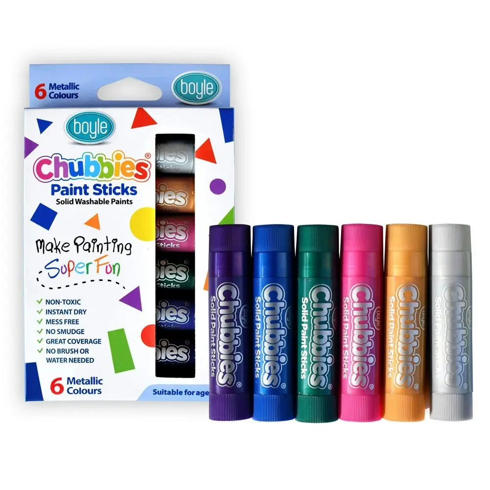 6pc Boyle Chubbies Washable Drawing Paint Sticks Kids 3y+ Art Metallic Colours