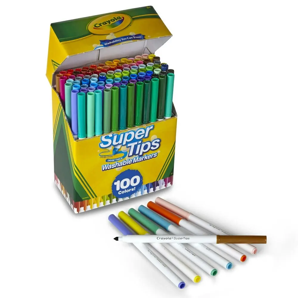 100pc Crayola Super Tips Washable Coloured Non Toxic Markers Art Crafts Kids 3y+