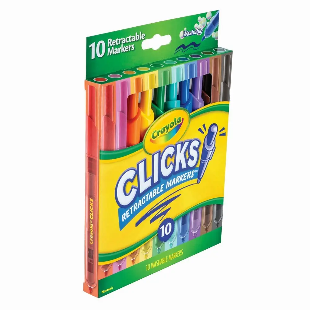 10pc Crayola Clicks Retractable Washable Non Toxic Coloured Markers Art Kids 8y+