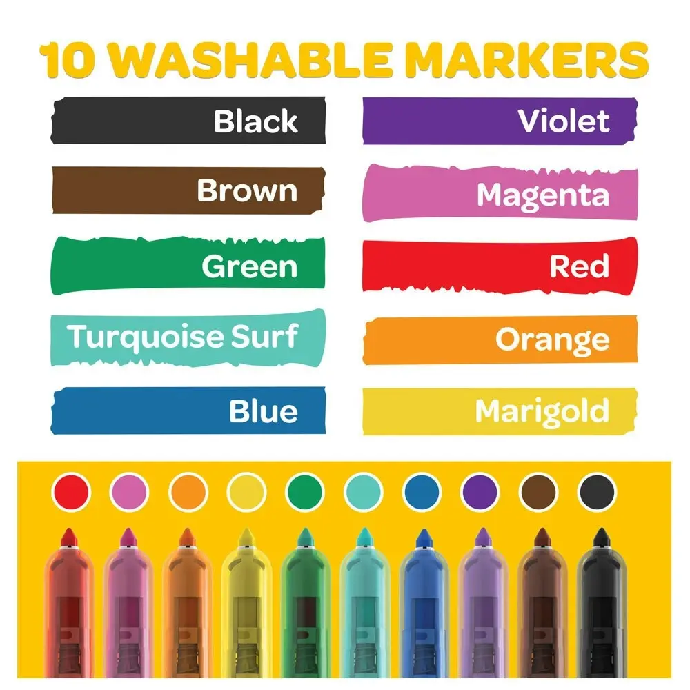 10pc Crayola Clicks Retractable Washable Non Toxic Coloured Markers Art Kids 8y+