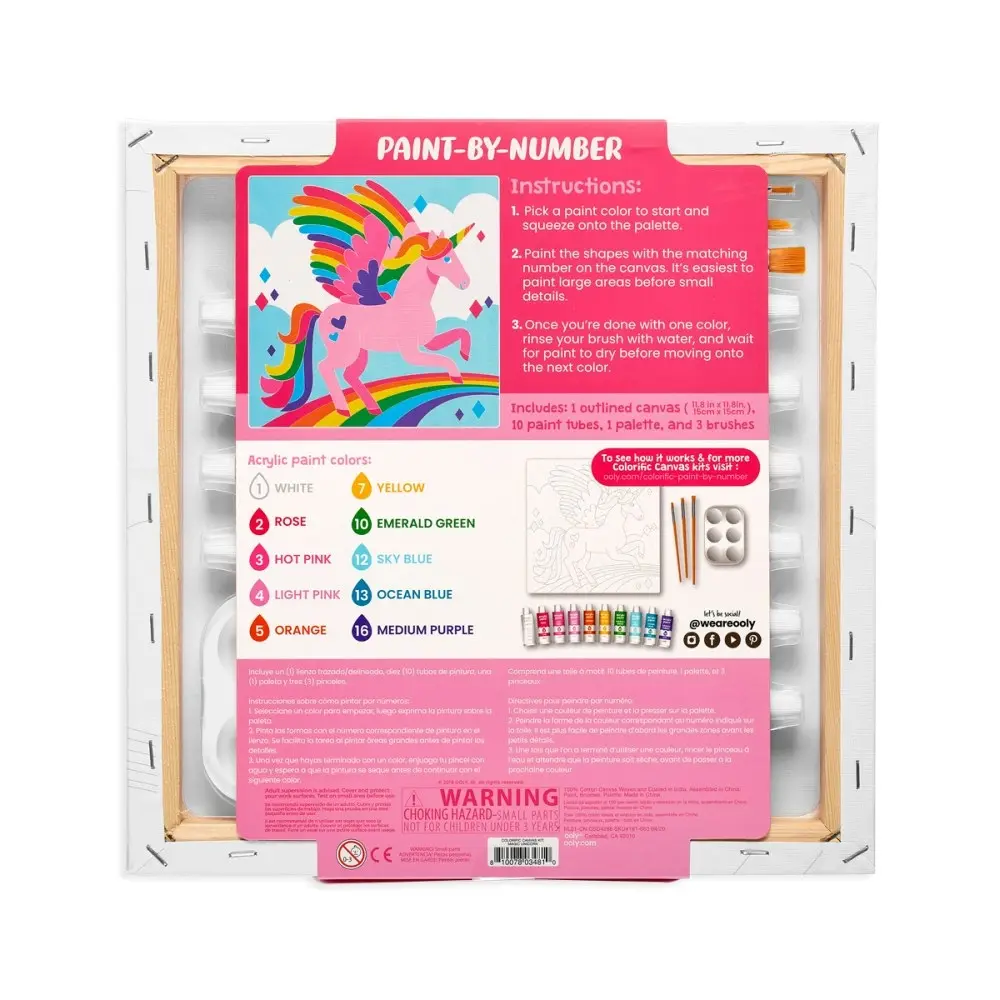 Ooly Colourific 30cm Art Canvas Activity Kit Paint By Number Unicorn Kids 8y+