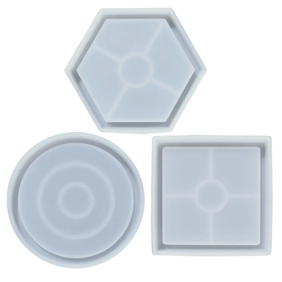 2x 3pc Boyle Silicone Coasters/Mini Trays Resin Mould Round/Hexagon/Square Craft