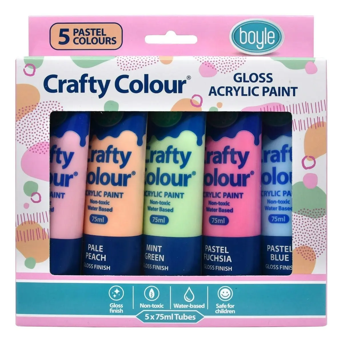 2x 5PK Crafty Colour Art 75ml Acrylic Paint Water-Based Gloss Finish Pastel