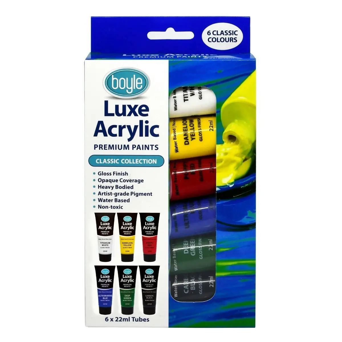 2x 6PK Luxe Acrylic Water-Based 22ml Premium Gloss Paint Tube Non-Toxic Classic