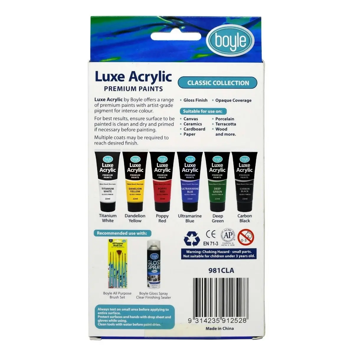 2x 6PK Luxe Acrylic Water-Based 22ml Premium Gloss Paint Tube Non-Toxic Classic