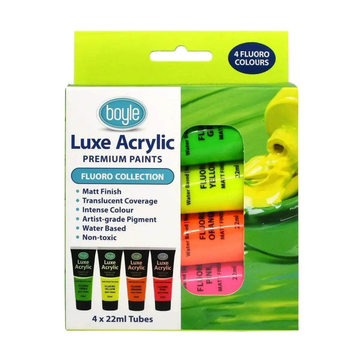 2x 4PK Luxe Acrylic 22ml Premium Paint Matt Finish Water-Based Non-Toxic Fluoro