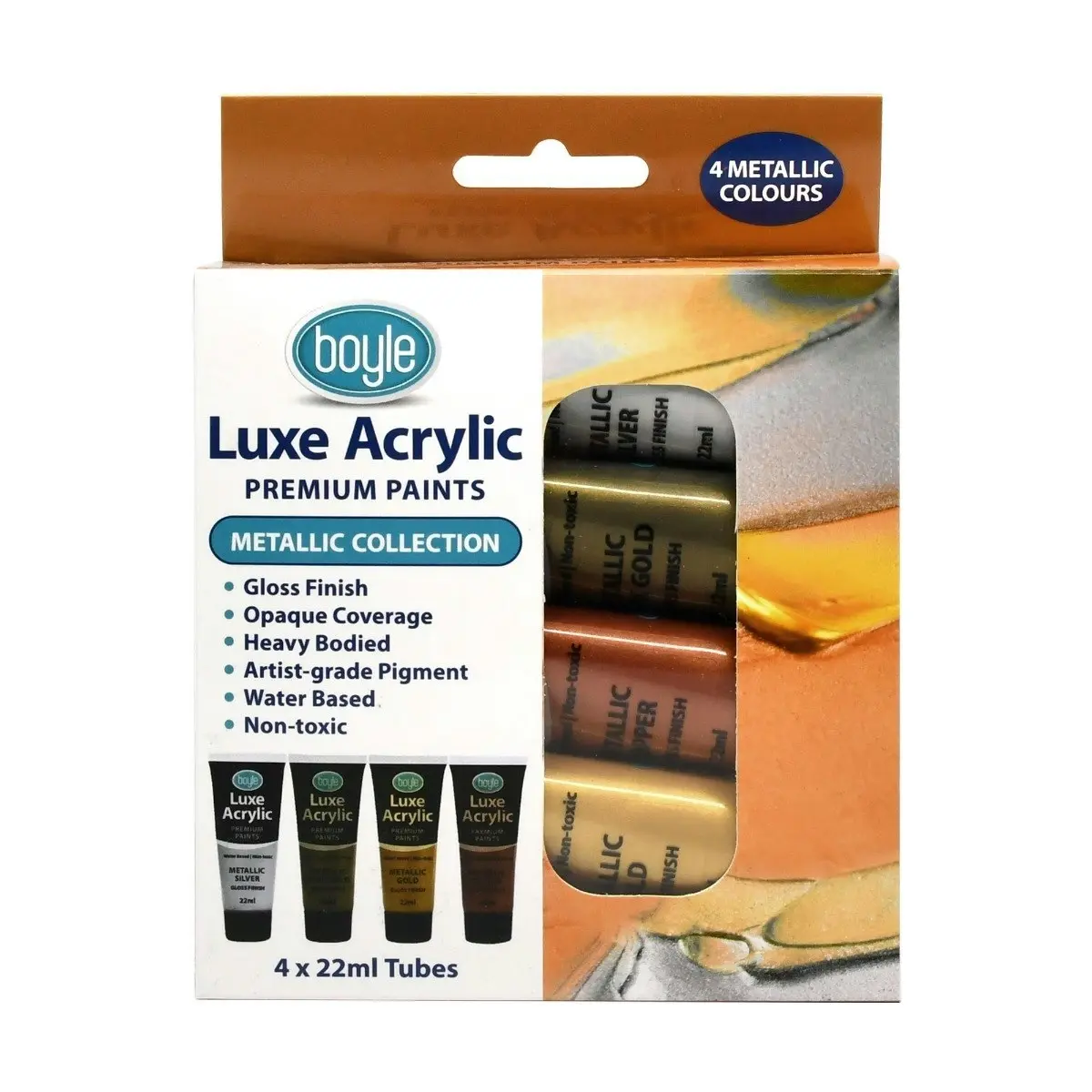 2x 4PK Luxe Acrylic 22ml Premium Water-Based Art Paint Tube Non-Toxic Metallic