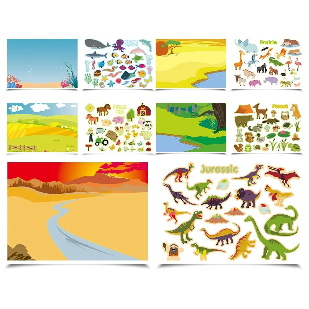 10pc Jarmelo Kids Reusable Sticker Pad Set Animal World Fun Play Toddler Toy 3+