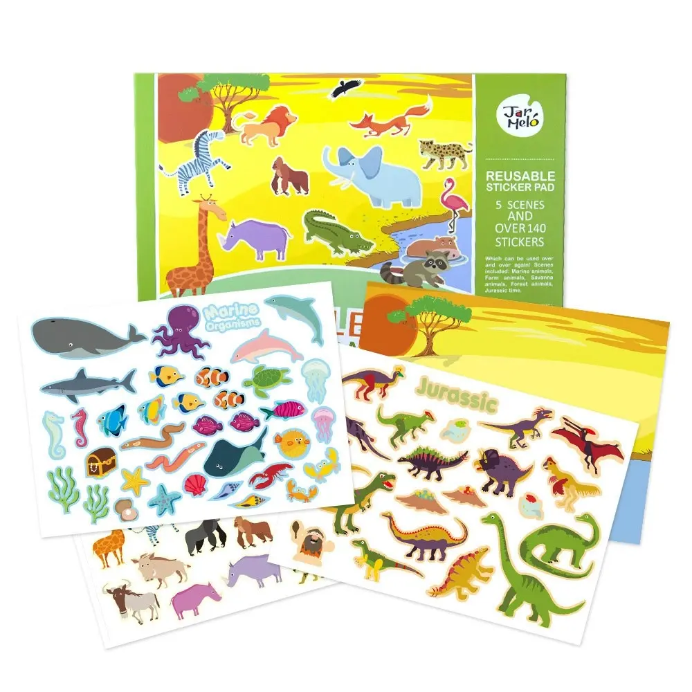 10pc Jarmelo Kids Reusable Sticker Pad Set Animal World Fun Play Toddler Toy 3+