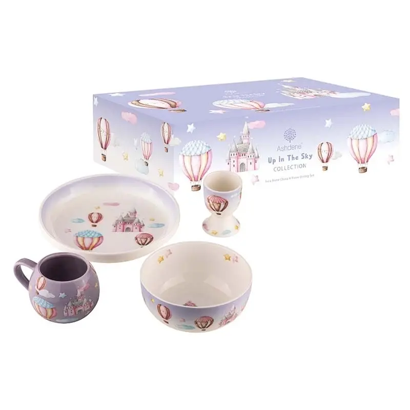 4pc Ashdene Up In The Sky Kids Ceramic 200ml Drink Mug Egg Cup/Bowl/Plate Set