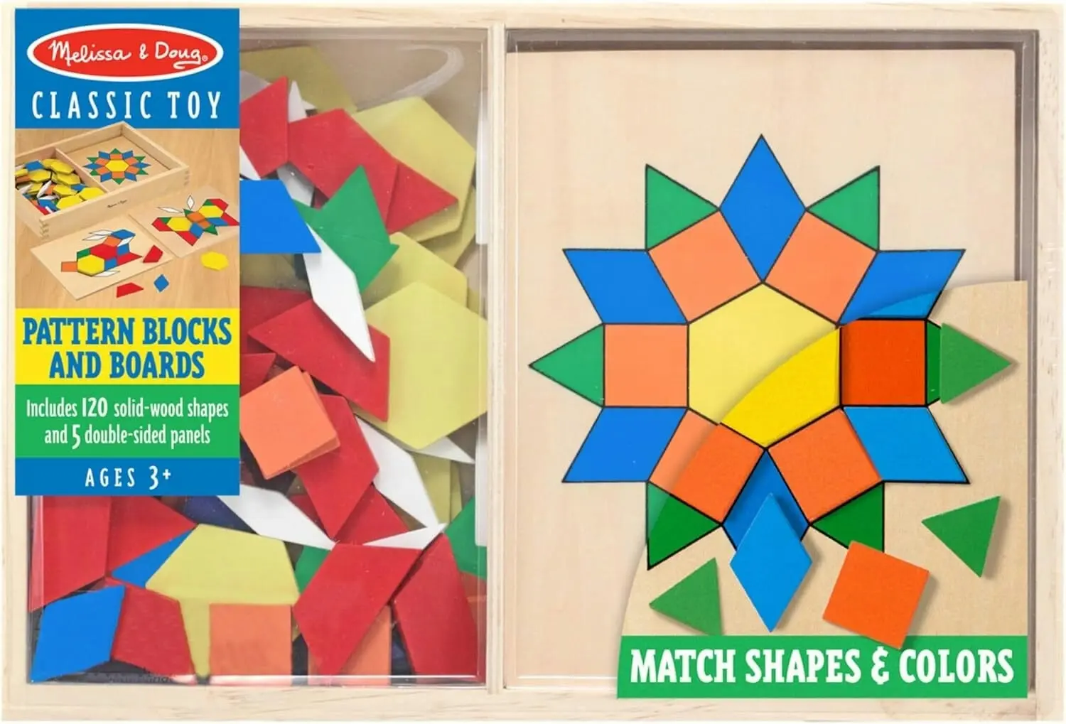 120pc Melissa & Doug Wooden Pattern Blocks & Boards Shapes Kids/Children Toy 3y+