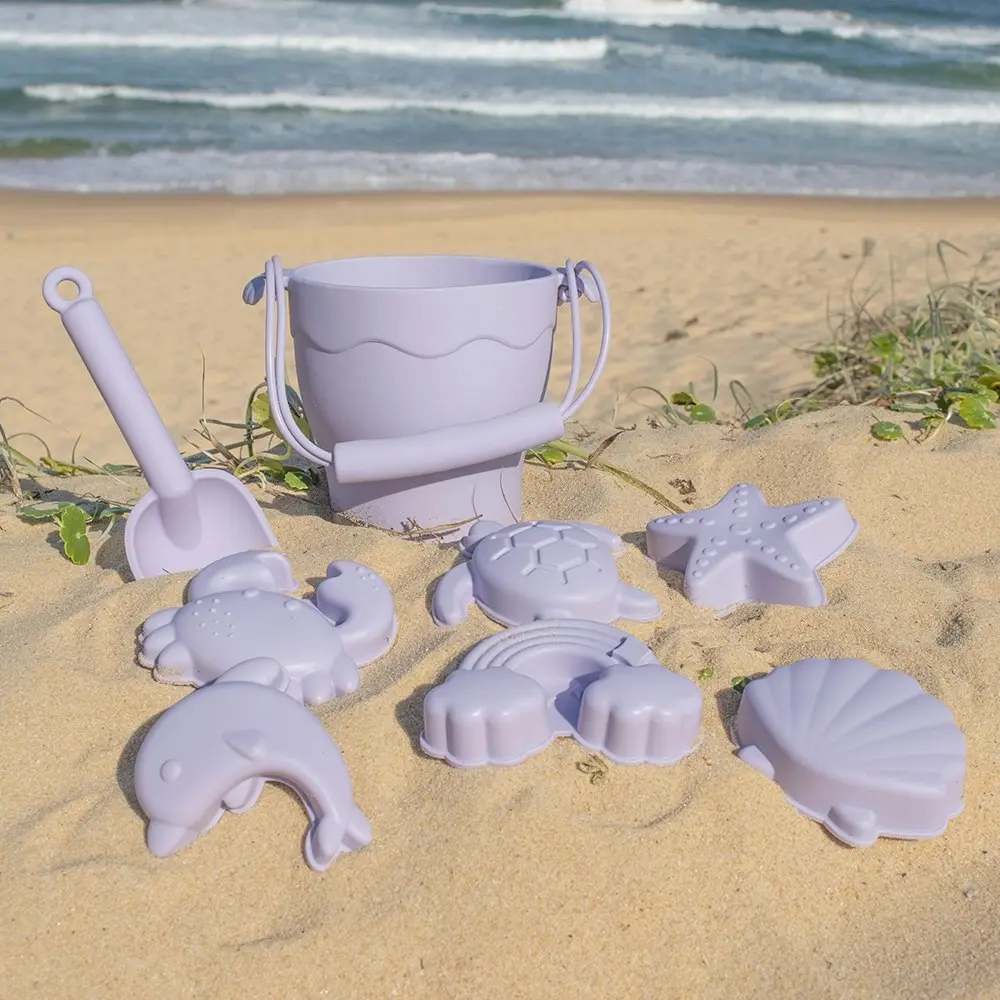 8pc Playground Silicone Bucket/Spade/Moulds Kids Beach/Sandpit Toy Set Lilac 3+