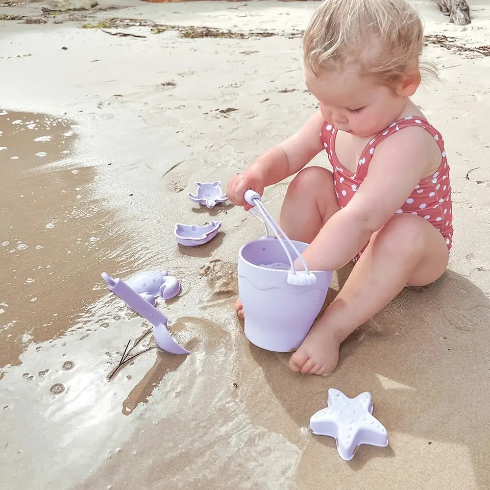 8pc Playground Silicone Bucket/Spade/Moulds Kids Beach/Sandpit Toy Set Lilac 3+