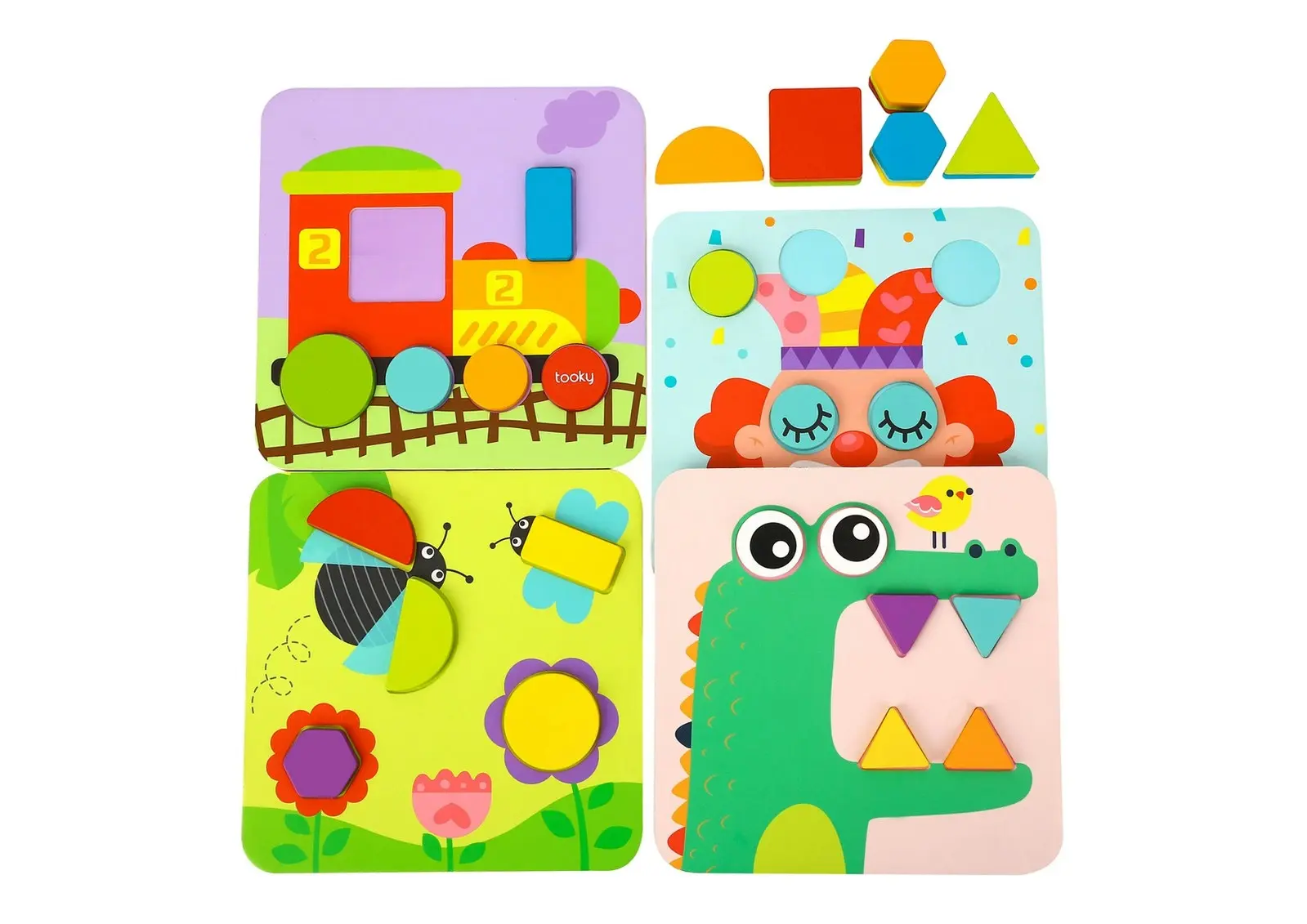 Tooky Toy 4 In 1 Kids/Toddler Shape Wooden Learning/Play Cardboard Puzzles 18m+