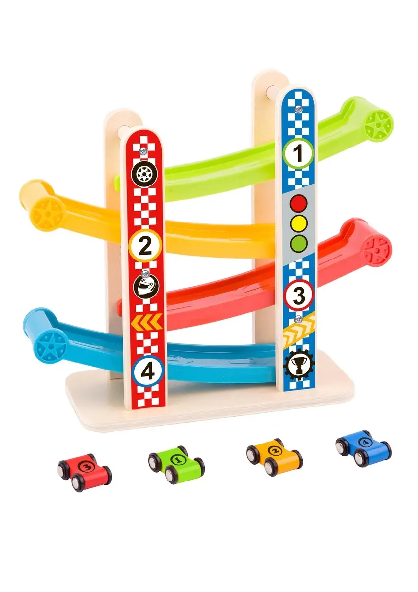 Tooky Toy Wooden Kids/Children Interactive Sliding Gravity Tower Car Run S 18m+