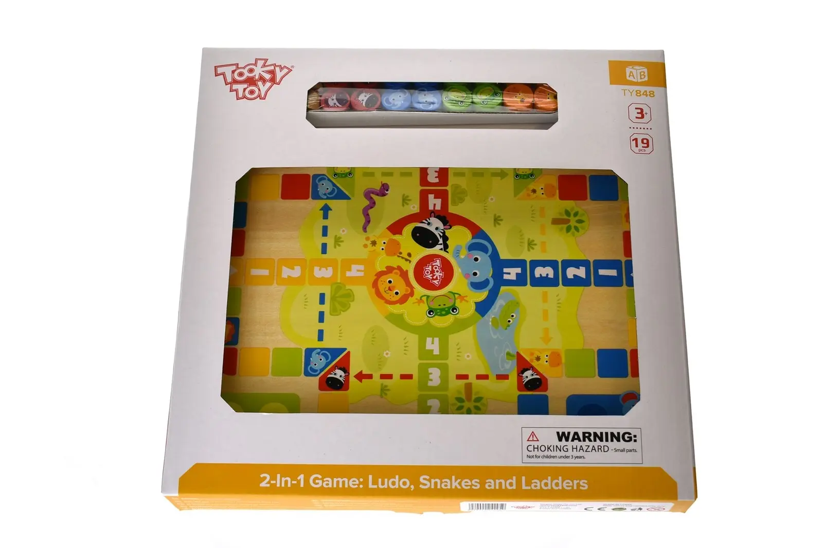 Tooky Toy Kids 2 In 1 Wooden Board Game Classic Ludo/Snakes & Ladders 30cm 3+