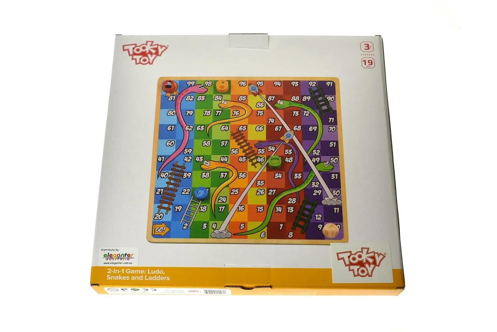 Tooky Toy Kids 2 In 1 Wooden Board Game Classic Ludo/Snakes & Ladders 30cm 3+