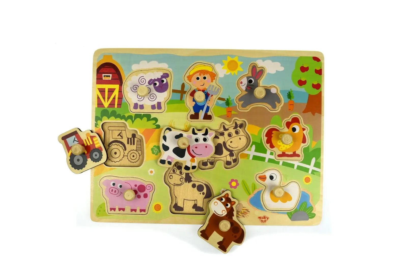 Tooky Toy Wooden Farm Peg Kids/Toddler Learning Play 30cm Puzzle Board 18m+