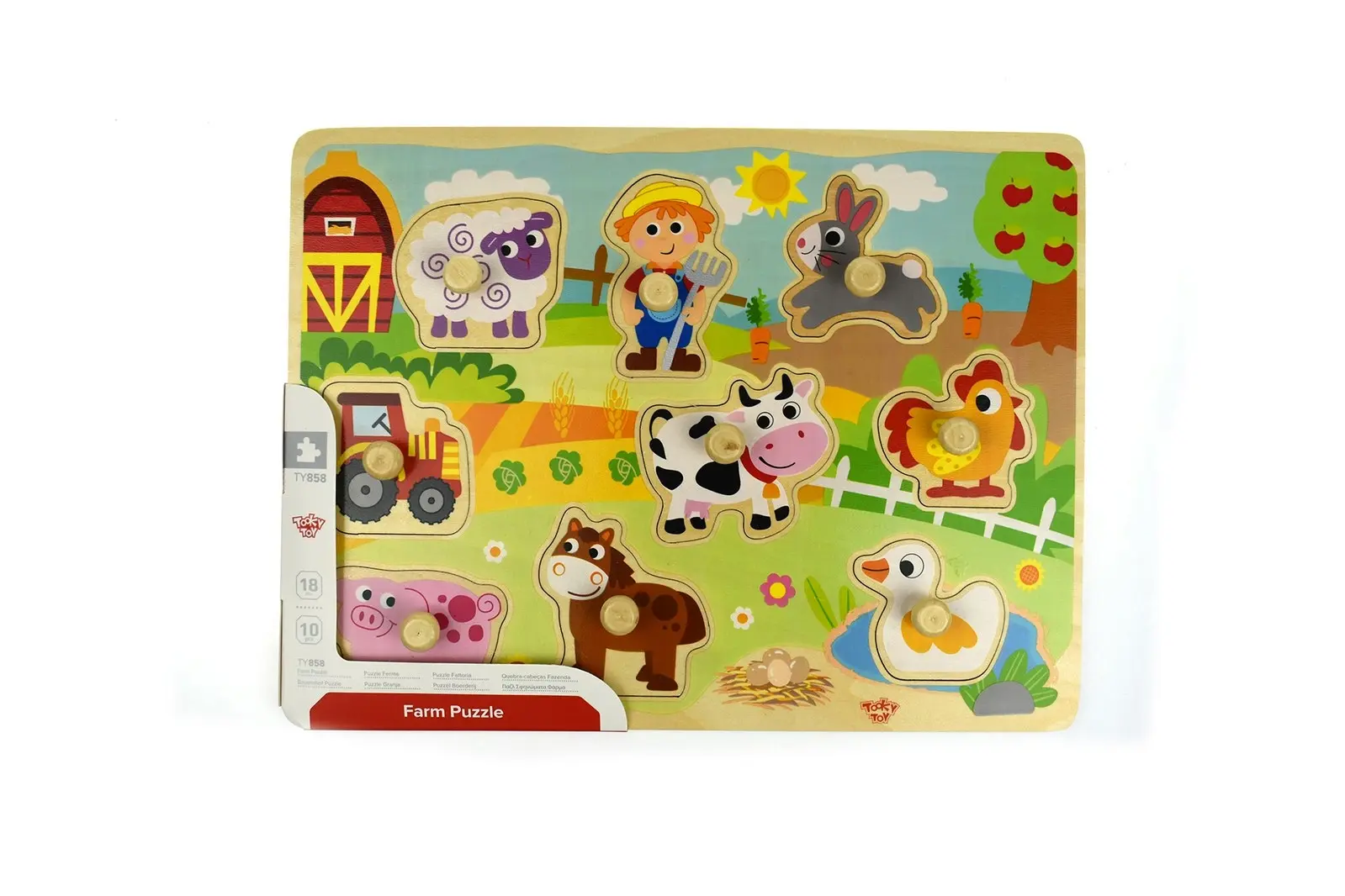 Tooky Toy Wooden Farm Peg Kids/Toddler Learning Play 30cm Puzzle Board 18m+