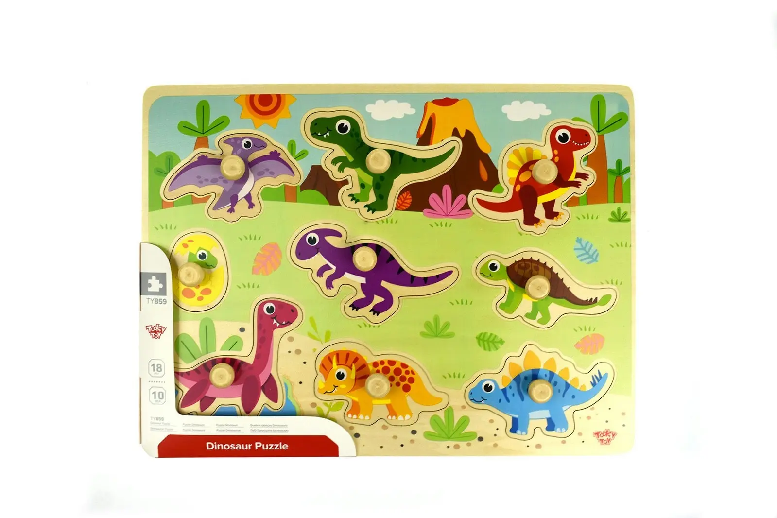 Tooky Toy Wooden Dinosaur Peg Kids/Toddler Learning Play 30cm Puzzle Board 18m+