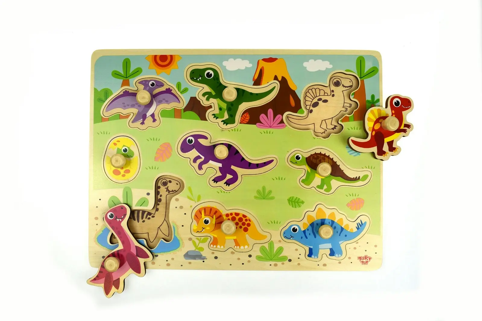 Tooky Toy Wooden Dinosaur Peg Kids/Toddler Learning Play 30cm Puzzle Board 18m+