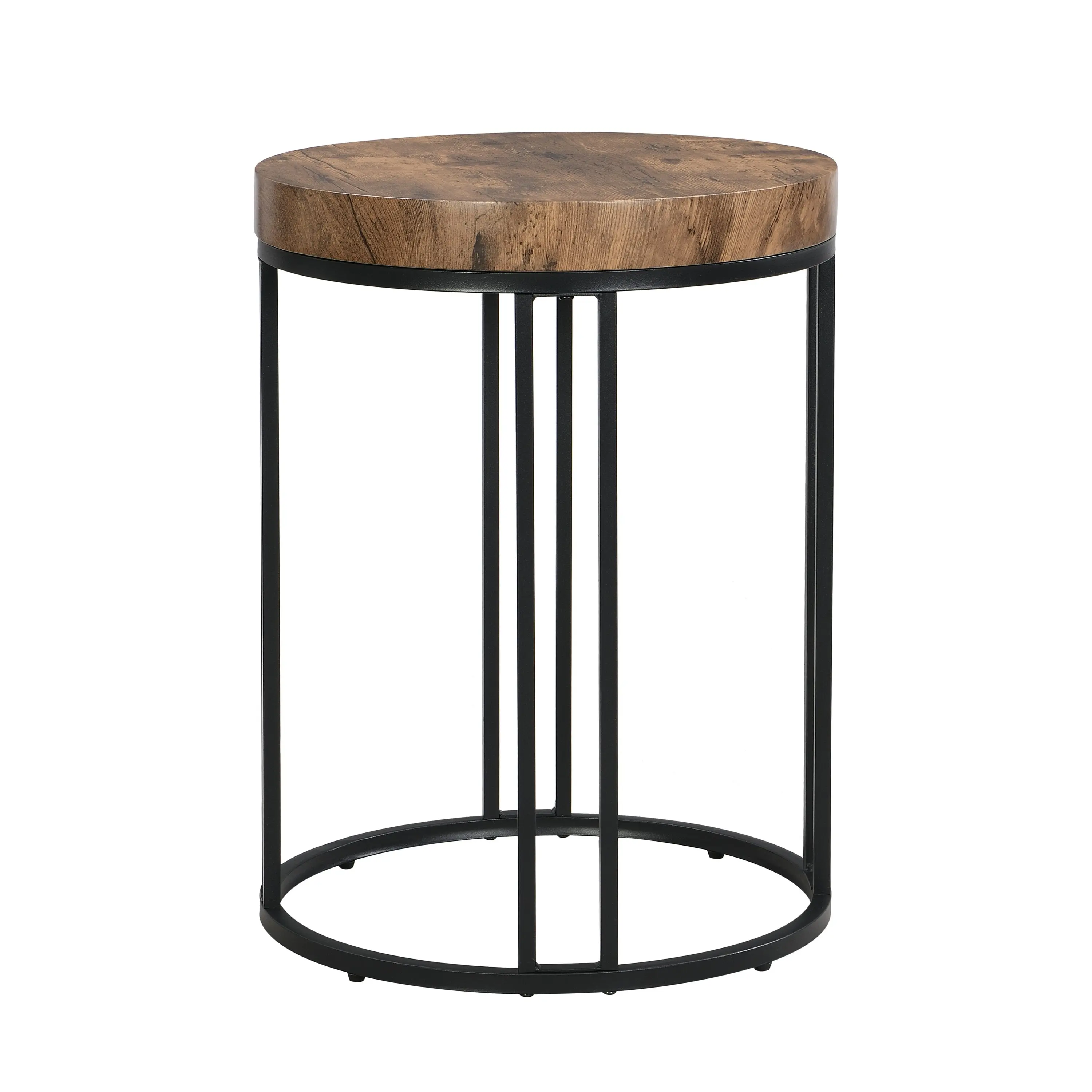 IHOMDEC Round Side Table Set of 2 Rustic Dark Brown