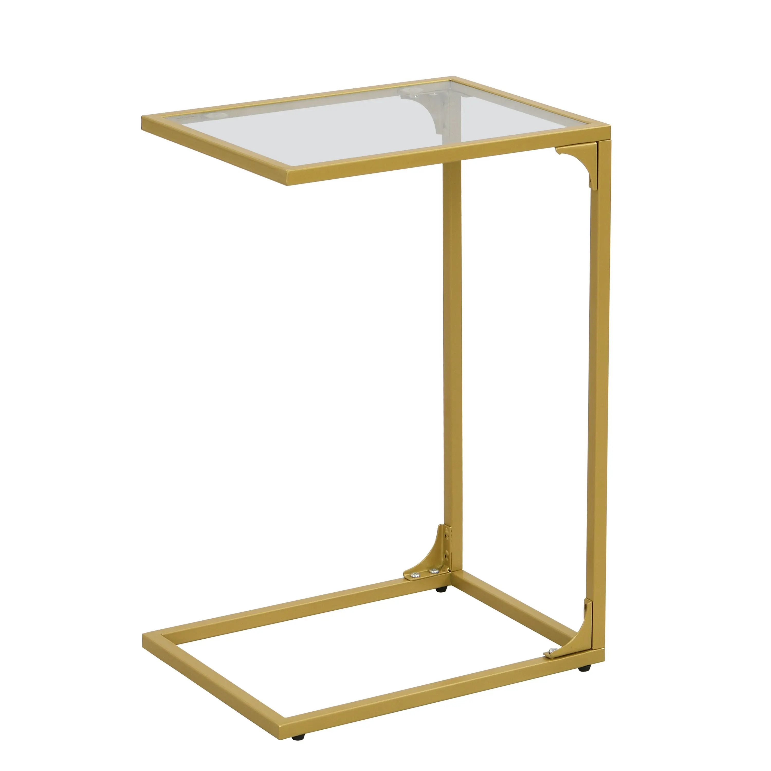 IHOMDEC Tempered Glass with Metal Frame C-Shaped End Side Table Set of 2 Golden