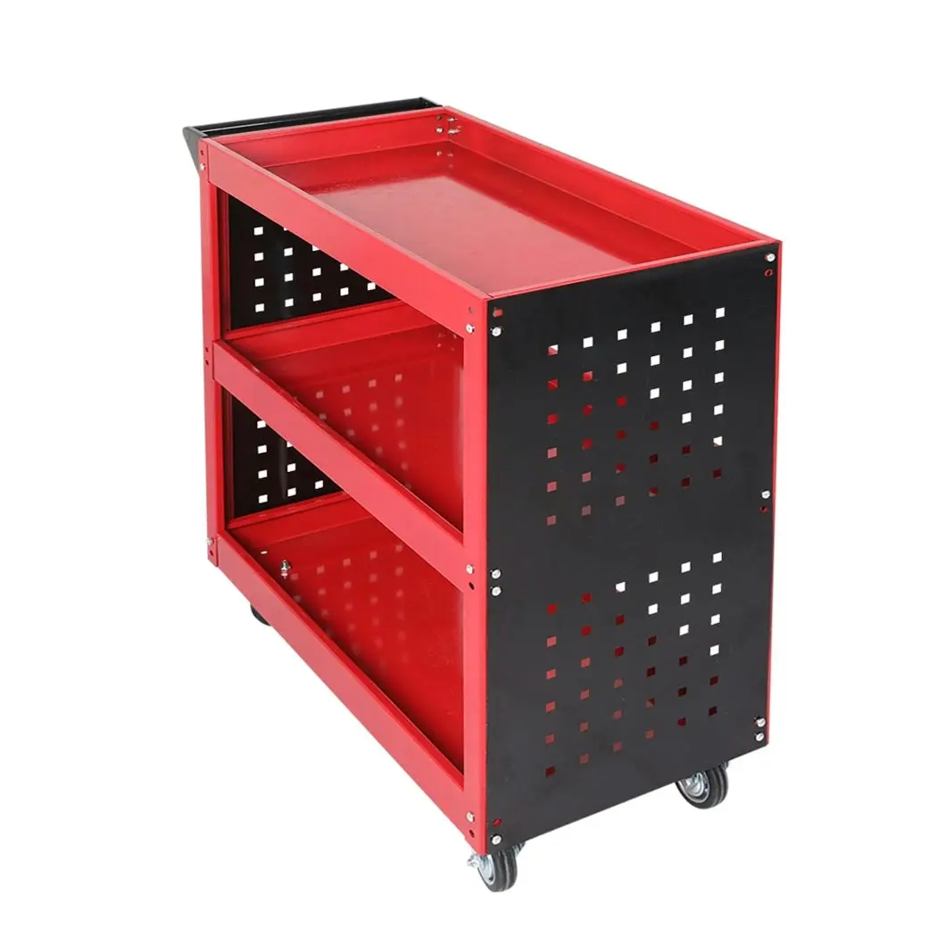 Traderight Tool Trolley Cart 3 Tier Toolbox Workshop Garage Organizer 150kg Red