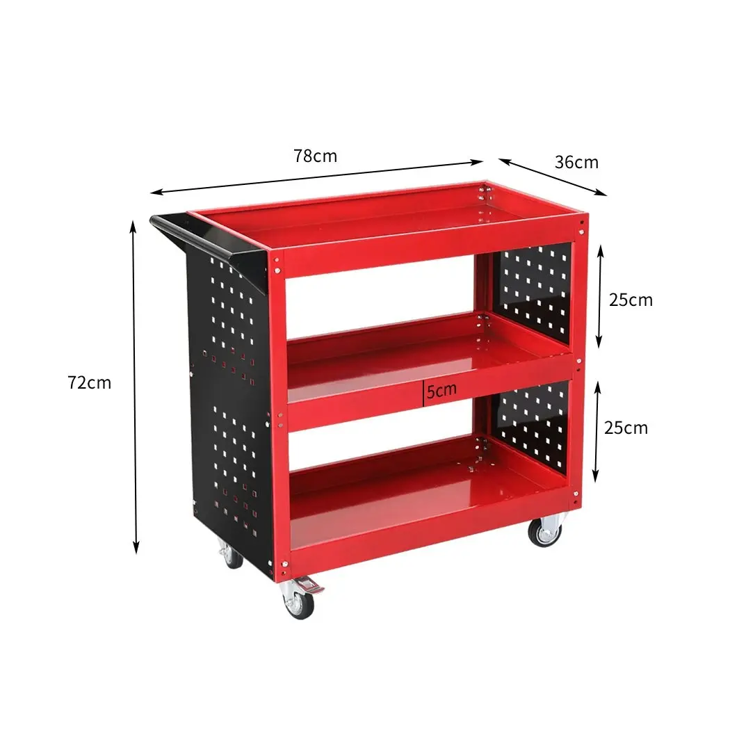 Traderight Tool Trolley Cart 3 Tier Toolbox Workshop Garage Organizer 150kg Red