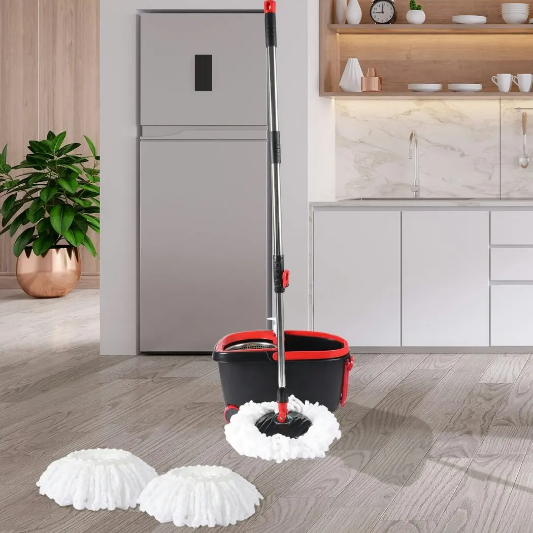 Cleanflo Spin Mop Bucket Set 360° Degree Stainless Steel Rotating Wet Dry Black