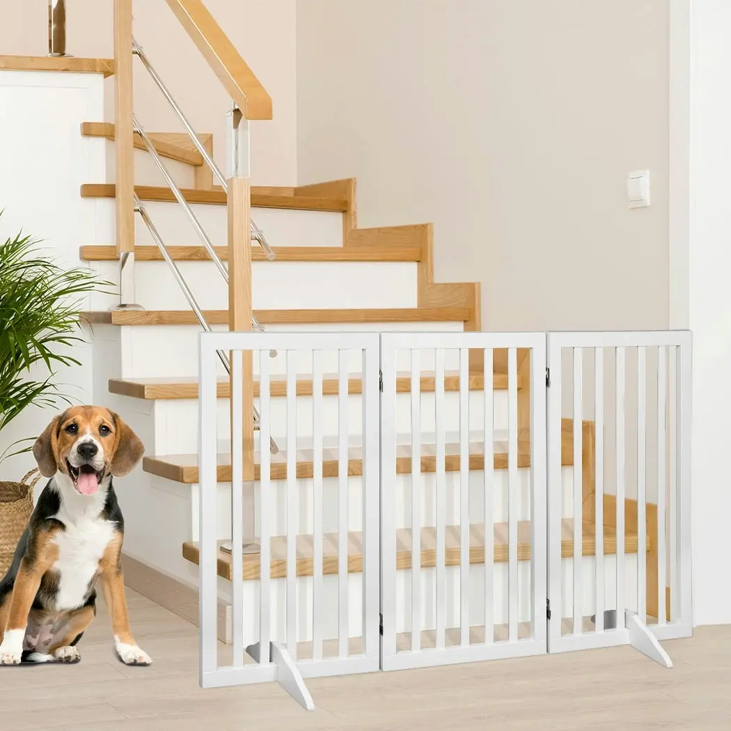 Pawz Wooden Pet Gate Dog Fence Safety Stair Barrier Security Door 3 Panel Large