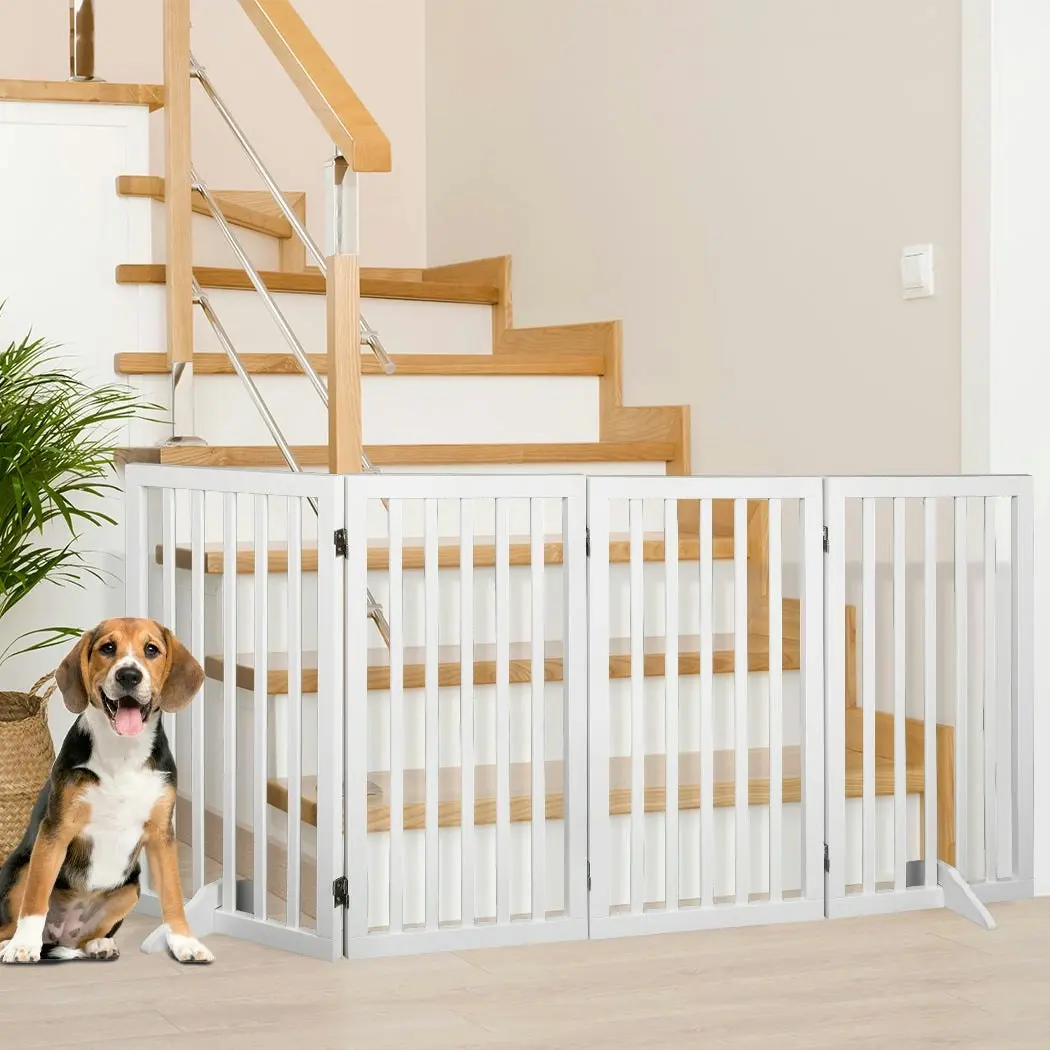 Pawz Wooden Pet Gate Dog Fence Safety Stair Barrier Security Door 4 Panel Large