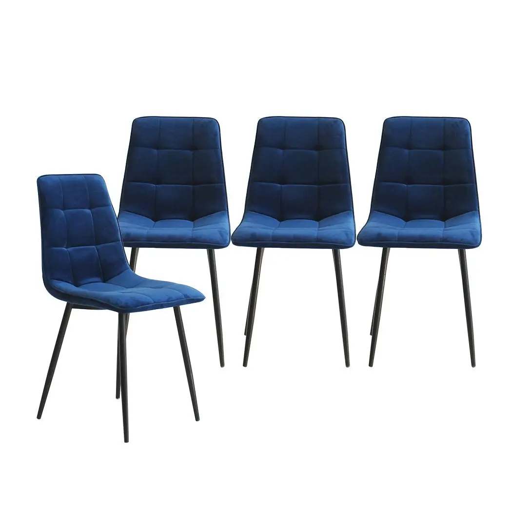 Levede 4x Dining Chairs Kitchen Velvet Chair Lounge Room Retro Padded Seat Blue