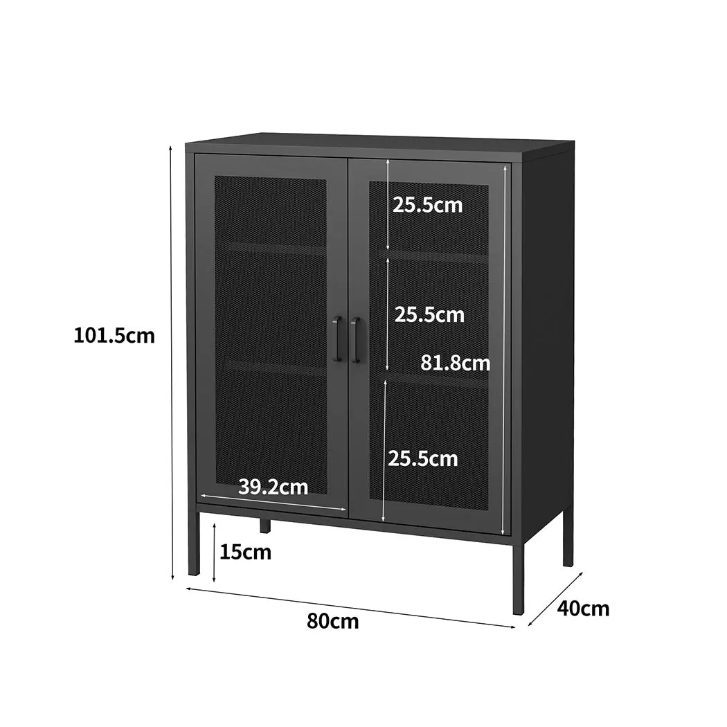 Levede Storage Cabinet Steel Kitchen Cupboard Metal Bookcase Filing Office Black