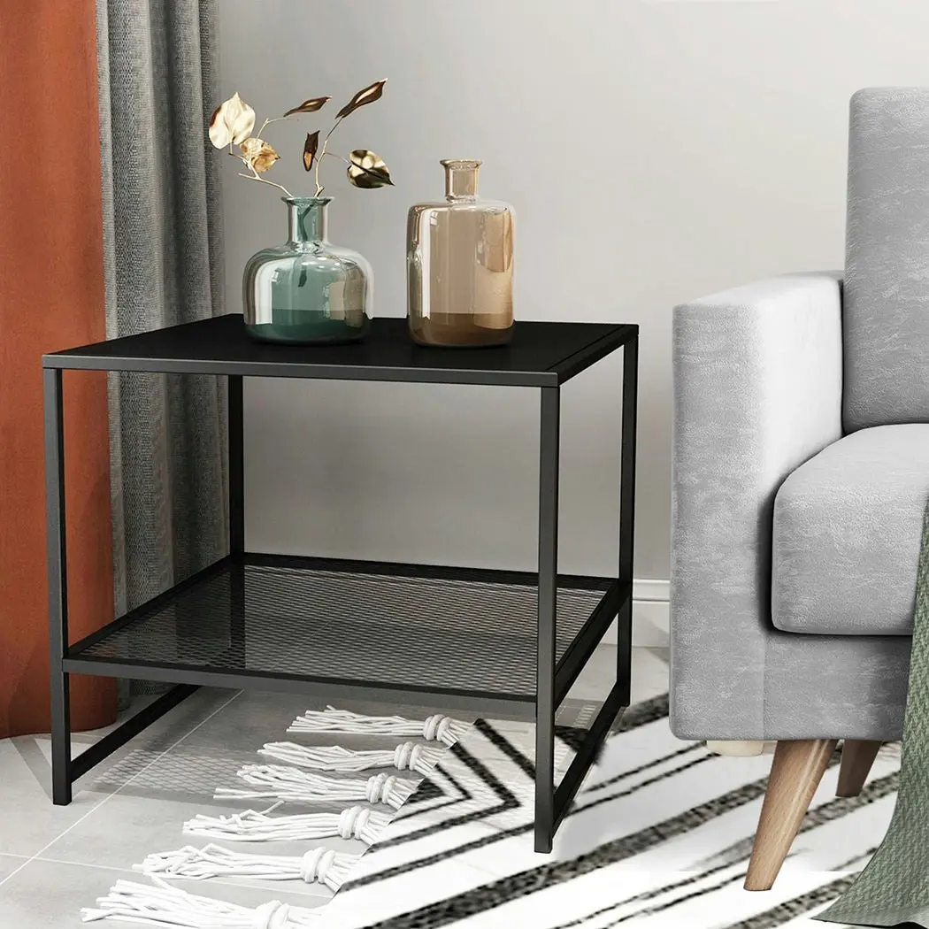 Levede Side Table Sofa End Table Open Design Steel Shelf Compact Storage 2-Tier