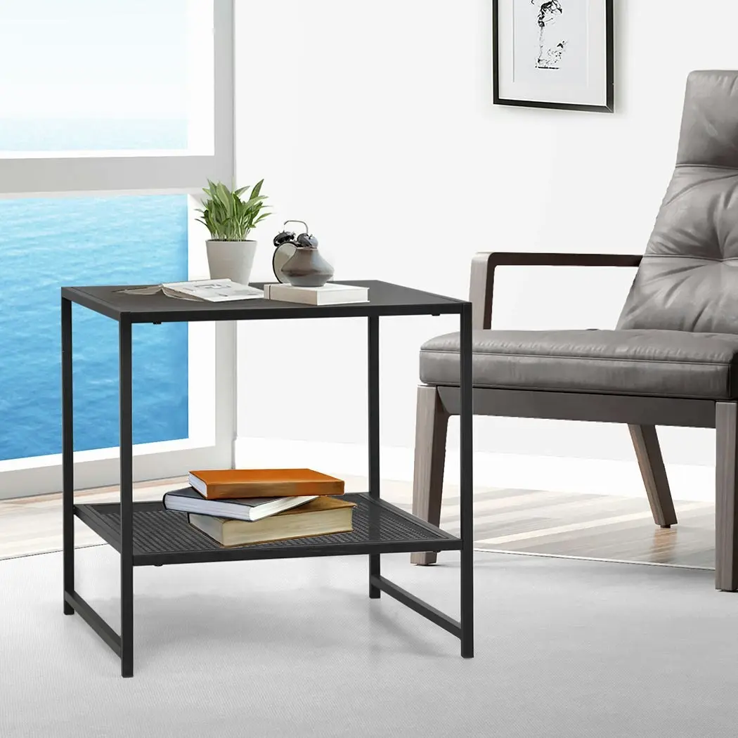 Levede Side Table Sofa End Table Open Design Steel Shelf Compact Storage 2-Tier