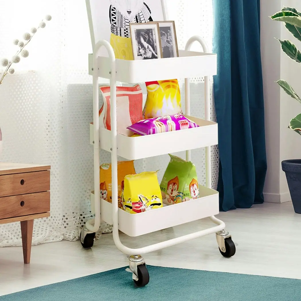 Levede 3 Tiers Kitchen Trolley Cart Steel Storage Rack Shelf Organiser White