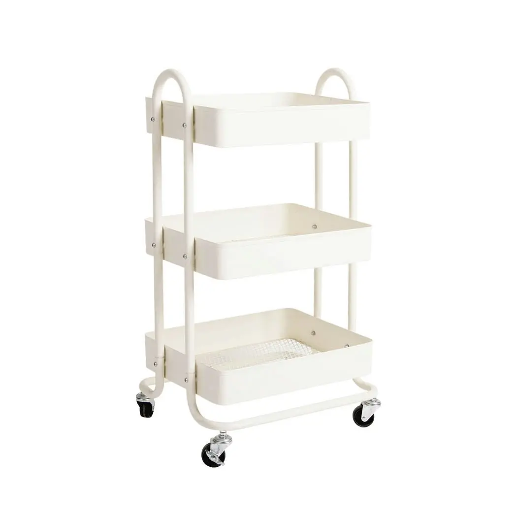 Levede 3 Tiers Kitchen Trolley Cart Steel Storage Rack Shelf Organiser White