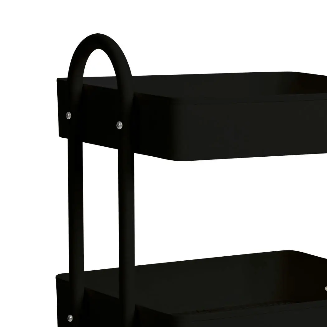 Levede 3 Tiers Kitchen Trolley Cart Steel Storage Rack Shelf Organiser Black