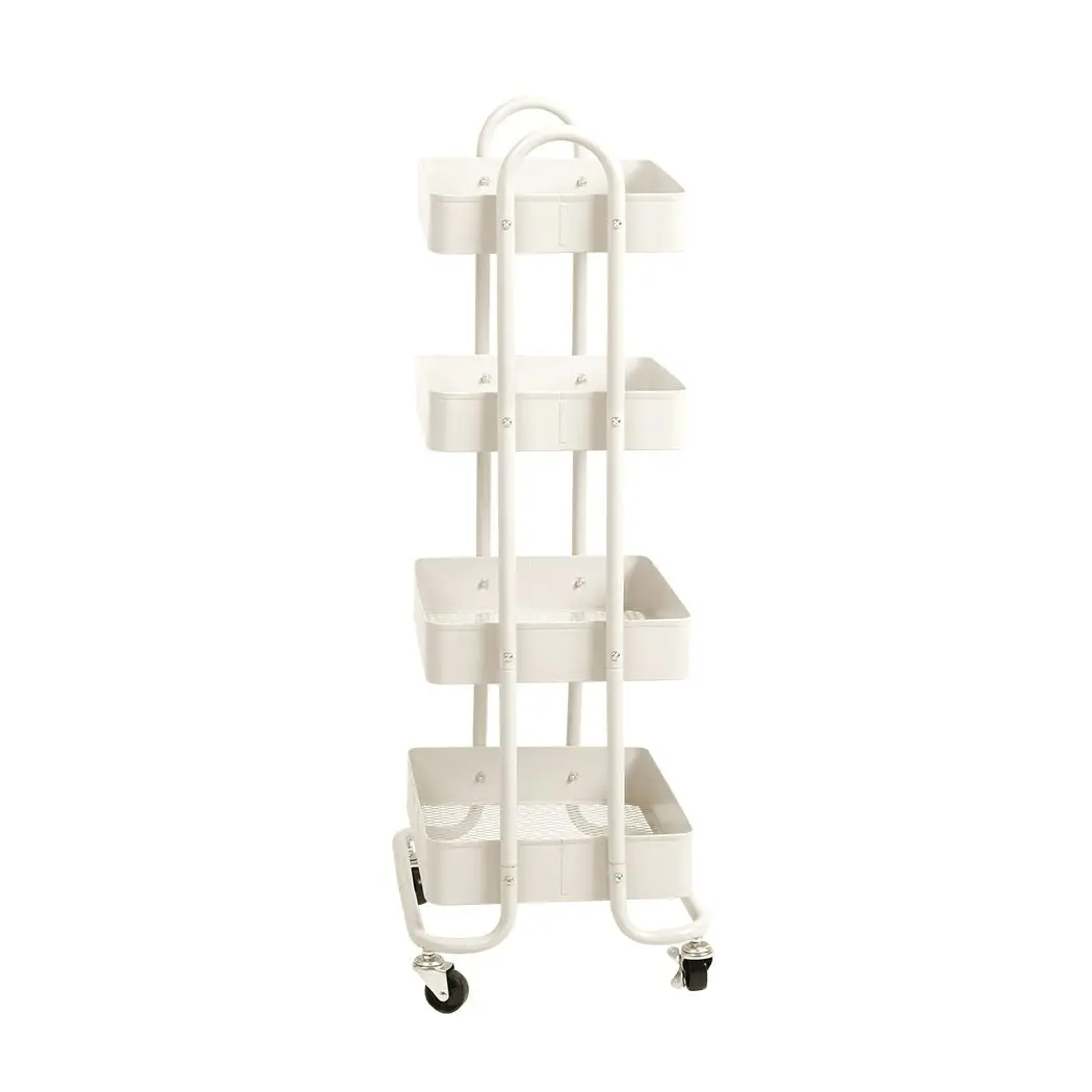 Levede 4 Tiers Kitchen Trolley Cart Steel Storage Rack Shelf Organiser White