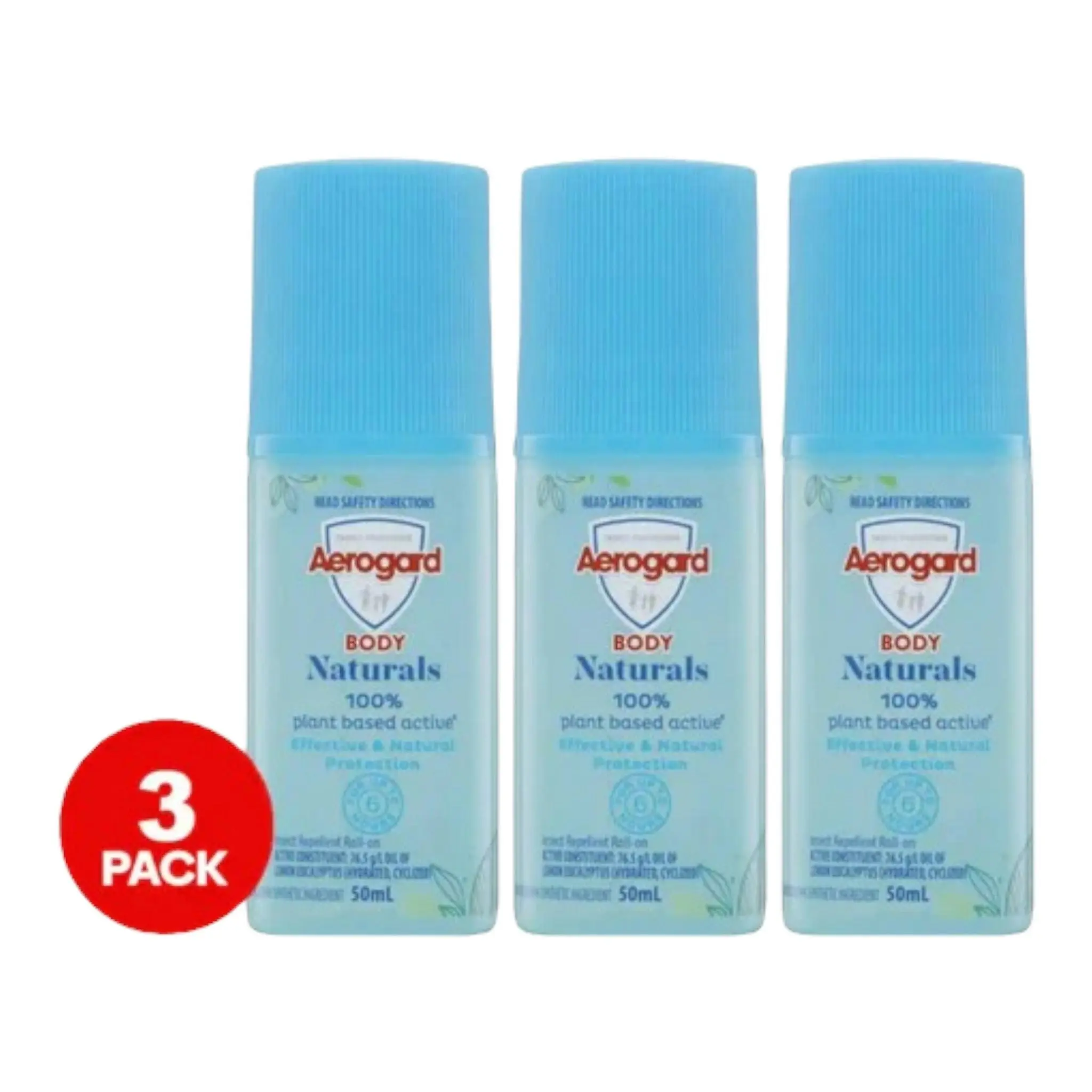 3 Pack Aerogard Body Naturals Incect Repellent Roll On 50ml