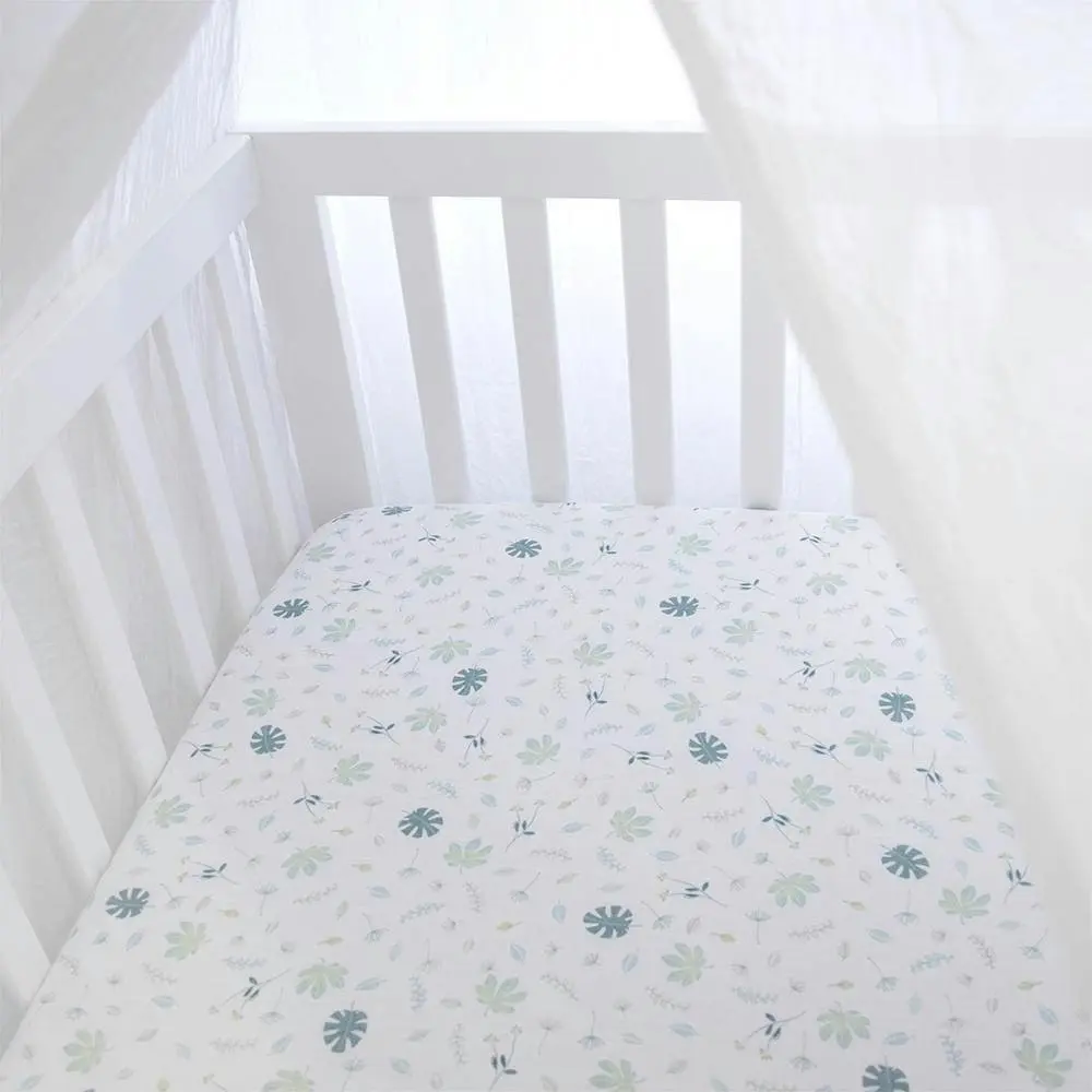 Living Textiles | Organic Muslin 2pk Cot Fitted Sheets - Banana Leaf