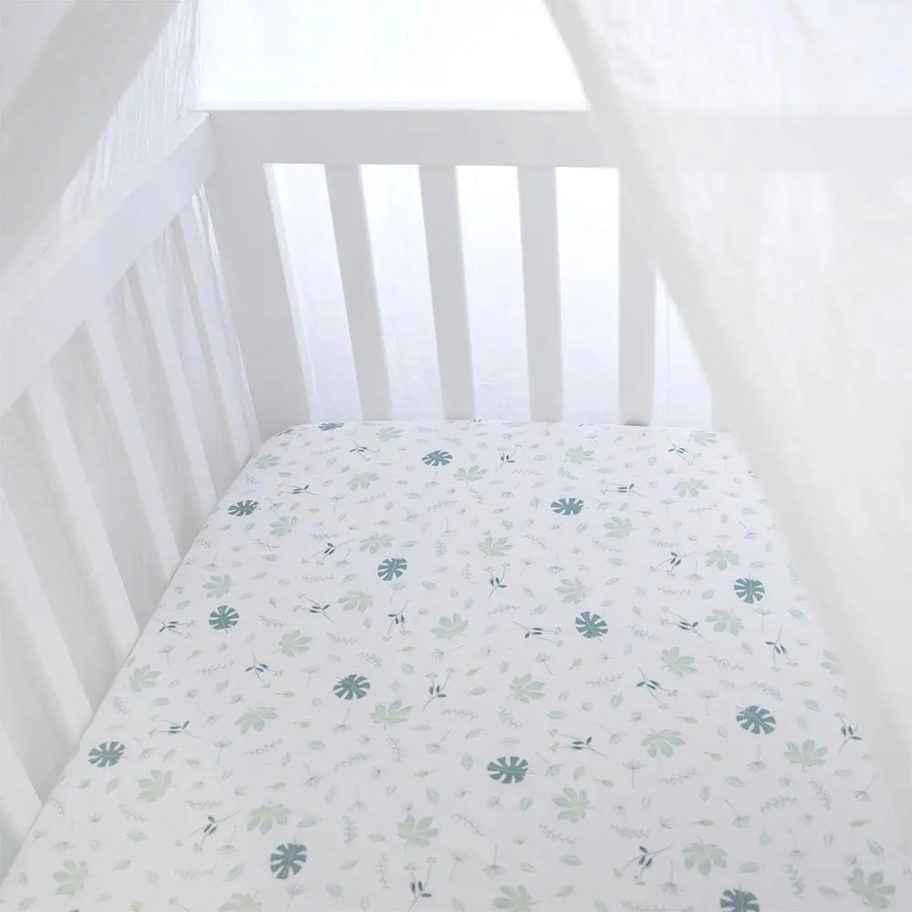 Living Textiles | Organic Muslin 2pk Cot Fitted Sheets - Banana Leaf