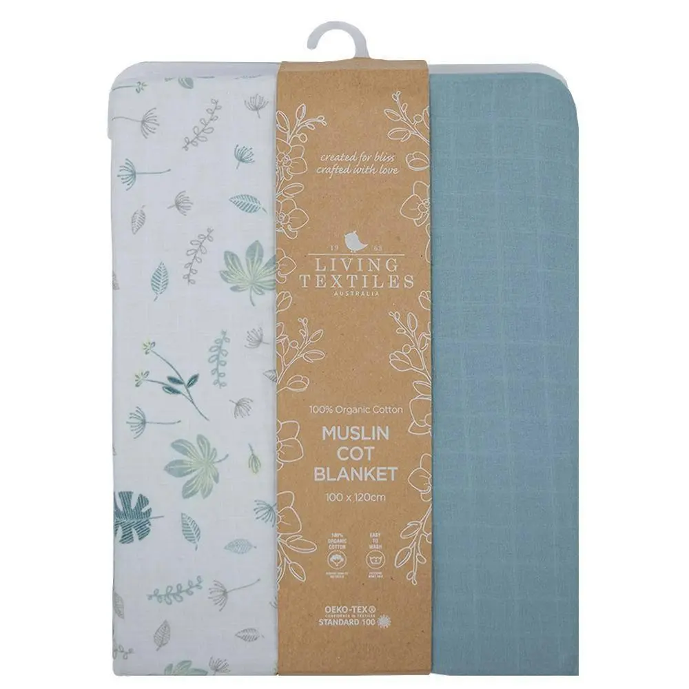 Living Textiles | Organic Muslin Cot Blanket - Banana Leaf